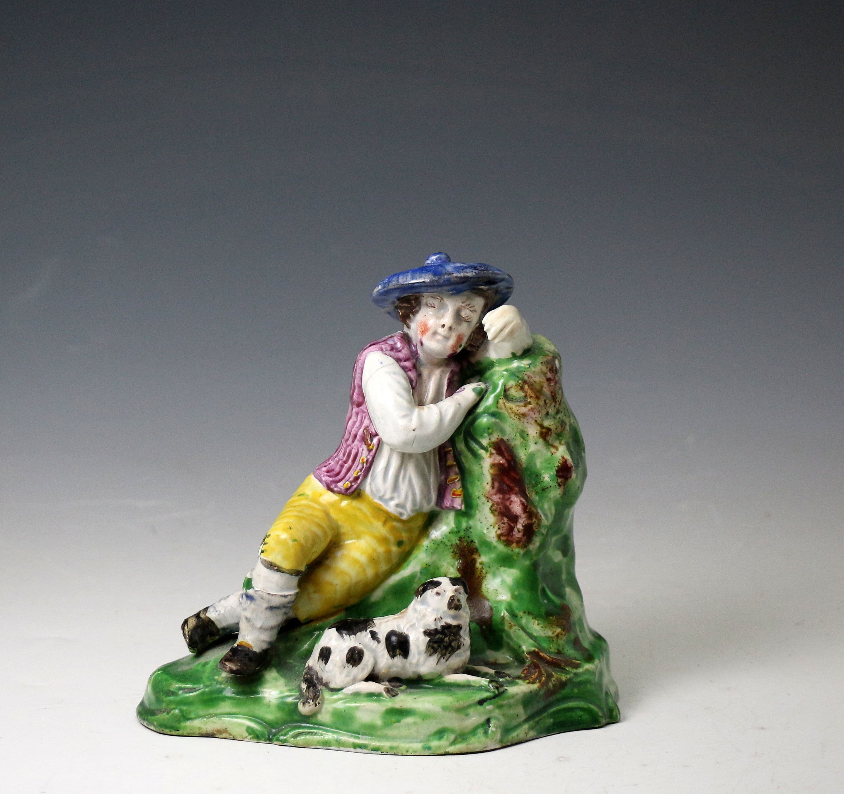 Staffordshire Shepherd Boy with Musical Instrument Porcelain Figurine 