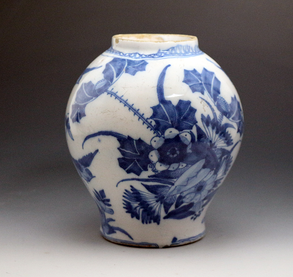 English delftware vase decorated blue and white in the Ming style, probably London 17th century