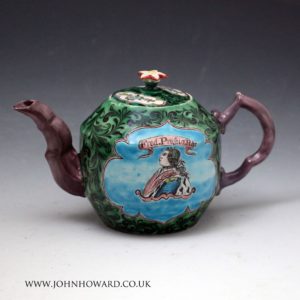 Saltglaze teapot with portrait of Frederick of Prussia.Staffordshire mid 18th century England