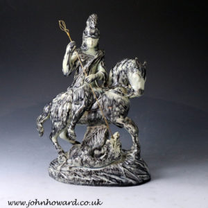 Antique Staffordshire pottery figure of George and the Dragon attributed to Ralph Wood. 18th century