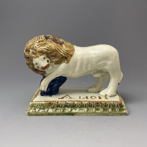 Rare English Prattware pottery figure of a lion 18th century