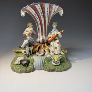 Staffordshire pottery figure Patriot Group musicians trumpet vase.