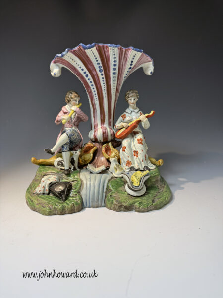 Staffordshire pottery figure Patriot Group musicians trumpet vase.