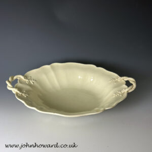18th century English creamware dish with rope twist handles attributed Yorkshire Pottery