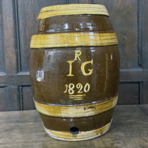 antique pottery barrel slip decorated 1820