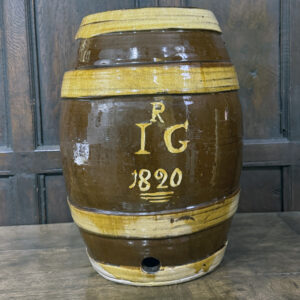 antique pottery barrel slip decorated 1820