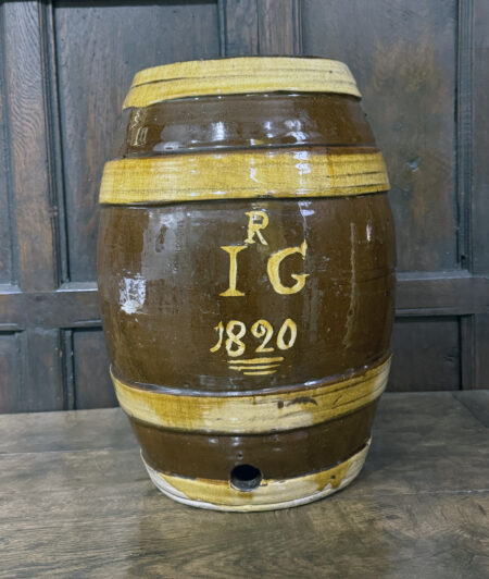 antique pottery barrel slip decorated 1820