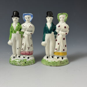 Two diminutive pottery figures of The Dandies circa 1830  North East or Scotland
