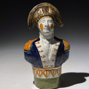 English Prattware pottery bird feeder in the formed as a bust of Napoleon circa 1810