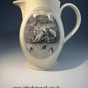 Large Herculaneum Liverpool pottery creamware pitcher of The Death Of Nelson c1805