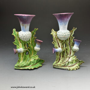 Pair of Staffordshire vases in the form of thistles circa 1880 England