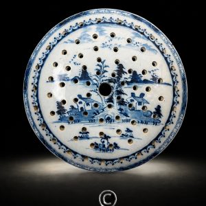 Large English delftware blue and white drainer attributed Mortlake London mid 18th century